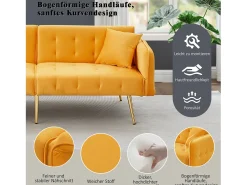 Sofá-cama de 2 lugares - 178 x 82 x 70 cm - com encosto e braços ajustáveis - veludo - Amarelo