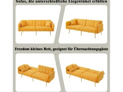 Sofá-cama de 2 lugares - 178 x 82 x 70 cm - com encosto e braços ajustáveis - veludo - Amarelo