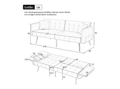 Sofá-cama de 2 lugares - 178 x 82 x 70 cm - com encosto e braços ajustáveis - veludo - Amarelo