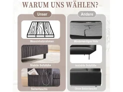 Sofá-cama de 3 lugares - 142 x 128 x 85 cm - com porta-copos + portas USB + LEDs - veludo - cinza escuro