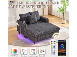 Sofá-cama de 3 lugares - 142 x 128 x 85 cm - com porta-copos + portas USB + LEDs - veludo - cinza escuro
