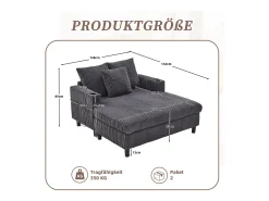 Sofá-cama de 3 lugares - 142 x 128 x 85 cm - com porta-copos + portas USB + LEDs - veludo - cinza escuro