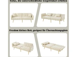 Sofá-cama de 2 lugares - 178 x 82 x 70 cm - com encosto e braços ajustáveis - veludo - bege