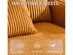 Sofá-cama de 3 lugares - 142 x 128 x 85 cm - com porta-copos + portas USB + LEDs - veludo - amarelo