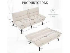 Sofá-cama de 2 lugares - 165 x 90 x 76 cm - com encosto e braços ajustáveis - Microfibra - bege