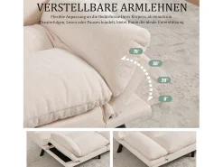 Sofá-cama de 2 lugares - 165 x 90 x 76 cm - com encosto e braços ajustáveis - Microfibra - bege