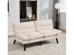 Sofá-cama de 2 lugares - 165 x 90 x 76 cm - com encosto e braços ajustáveis - Microfibra - bege