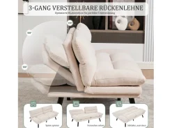 Sofá-cama de 2 lugares - 165 x 90 x 76 cm - com encosto e braços ajustáveis - Microfibra - bege