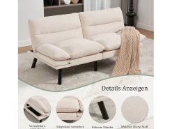 Sofá-cama de 2 lugares - 165 x 90 x 76 cm - com encosto e braços ajustáveis - Microfibra - bege