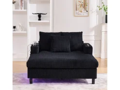 Sofá-cama de 3 lugares - 142 x 128 x 85 cm - com porta-copos + portas USB + LEDs - veludo - preto