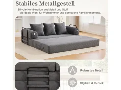 Sofá-cama de 3 lugares - 200 x 94 x 67 cm - com bolsos laterais + 3 almofadas - veludo - cinza escuro