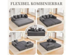 Sofá-cama de 3 lugares - 200 x 94 x 67 cm - com bolsos laterais + 3 almofadas - veludo - cinza escuro