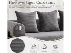 Sofá-cama de 3 lugares - 200 x 94 x 67 cm - com bolsos laterais + 3 almofadas - veludo - cinza escuro