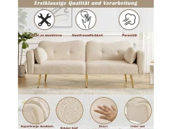 Sofá-cama de 2 lugares - 175 x 79 x 82 cm - com encosto ajustável - pés de metal dourado - veludo - bege