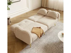 Sofá-cama de 2 lugares - 175 x 79 x 82 cm - com encosto ajustável - pés de metal dourado - veludo - bege