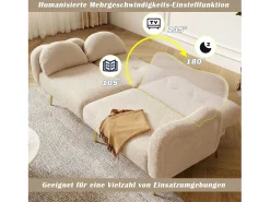 Sofá-cama de 2 lugares - 175 x 79 x 82 cm - com encosto ajustável - pés de metal dourado - veludo - bege