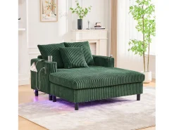Sofá-cama de 3 lugares - 142 x 128 x 85 cm - com porta-copos + portas USB + LEDs - veludo - verde