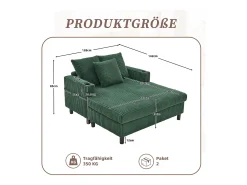 Sofá-cama de 3 lugares - 142 x 128 x 85 cm - com porta-copos + portas USB + LEDs - veludo - verde