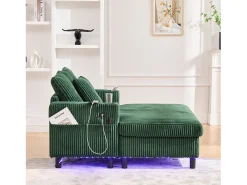 Sofá-cama de 3 lugares - 142 x 128 x 85 cm - com porta-copos + portas USB + LEDs - veludo - verde