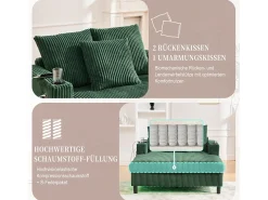 Sofá-cama de 3 lugares - 142 x 128 x 85 cm - com porta-copos + portas USB + LEDs - veludo - verde