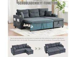 Sofá-cama de 3 lugares - 212,5 x 136 x 86 cm - com porta-copos + porta USB + espaço de armazenamento - sofá-cama retrátil - linho - cinza escuro