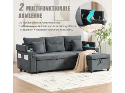 Sofá-cama de 3 lugares - 212,5 x 136 x 86 cm - com porta-copos + porta USB + espaço de armazenamento - sofá-cama retrátil - linho - cinza escuro
