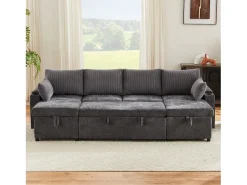 Sofá-cama de 4 lugares - 272 x 131 x 84 cm - com porta-copos + espaço de armazenamento + almofadas - veludo - cinza