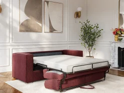 Sofá-cama de 4 lugares abertura rápida em tecido chenille bordeaux ripas largas -14cm LORETO