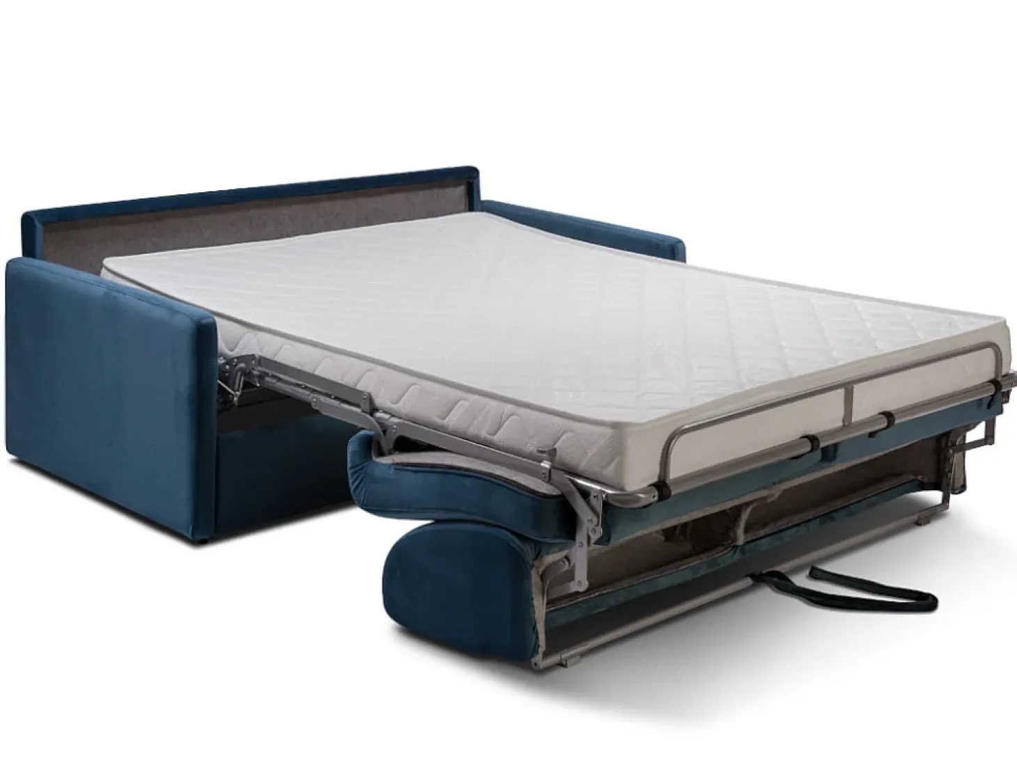 Sofá-cama de 3 lugares abertura express veludo azul CALIFE