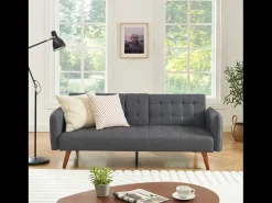 Sofá-cama de 3 lugares cinza com mesa central rebatível INVERNESS
