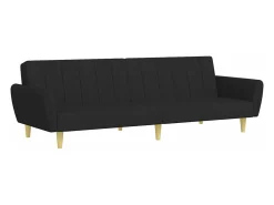 Sofá-cama de 2 lugares com apoio de pés tecido preto