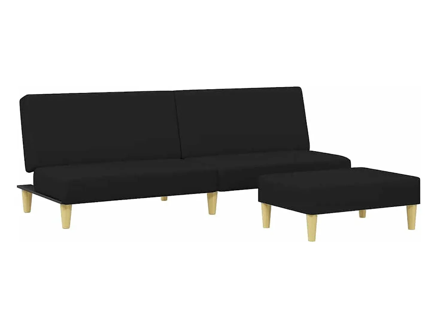 Sofá-cama de 2 lugares com apoio de pés tecido preto