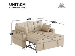 Sofá-cama de 2 lugares com arrumação e encosto ajustável - 159 x 142,5 x 92 cm - Algodão e linho - bege