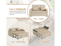 Sofá-cama de 2 lugares com arrumação e encosto ajustável - 159 x 142,5 x 92 cm - Algodão e linho - bege