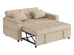 Sofá-cama de 2 lugares com arrumação e encosto ajustável - 159 x 142,5 x 92 cm - Algodão e linho - bege