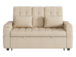 Sofá-cama de 2 lugares com arrumação e encosto ajustável - 159 x 142,5 x 92 cm - Algodão e linho - bege