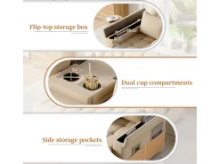 Sofá-cama de 2 lugares com arrumação e encosto ajustável - 159 x 142,5 x 92 cm - Algodão e linho - bege