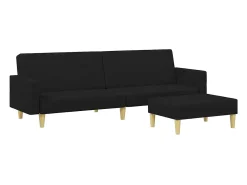 Sofá-cama de 2 lugares com apoio de pés tecido preto