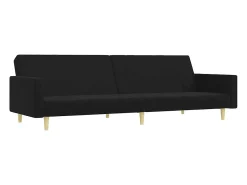 Sofá-cama de 2 lugares com apoio de pés tecido preto