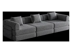 Sofá-cama de 3 lugares com conversão rápida em tecido chenille cinzento - Várias combinações