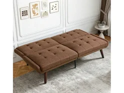 Sofá-cama de 2 lugares com conversão rápida - Encosto reclinável em 5 posições - Tecido de linho castanho