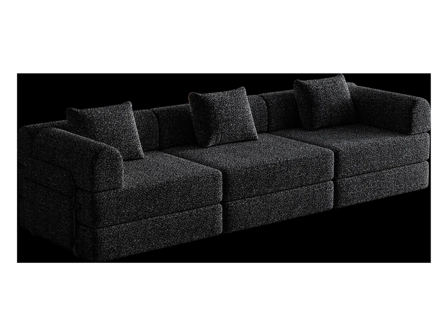 Sofá-cama de 3 lugares com conversão rápida em tecido chenille preto - Várias combinações