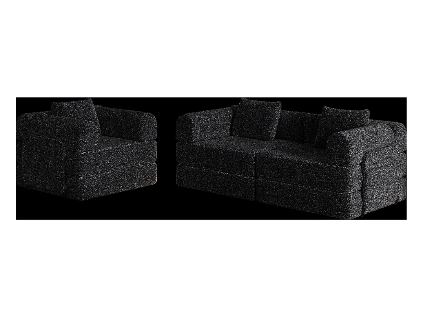 Sofá-cama de 3 lugares com conversão rápida em tecido chenille preto - Várias combinações