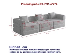 Sofá-cama de 3 lugares com conversão rápida em tecido chenille preto - Várias combinações
