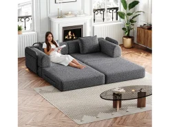 Sofá-cama de 2 lugares com conversão rápida em tecido chenille cinzento - Várias combinações