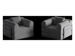 Sofá-cama de 2 lugares com conversão rápida em tecido chenille cinzento - Várias combinações
