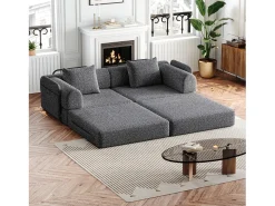 Sofá-cama de 2 lugares com conversão rápida em tecido chenille cinzento - Várias combinações