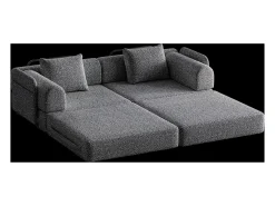 Sofá-cama de 2 lugares com conversão rápida em tecido chenille cinzento - Várias combinações