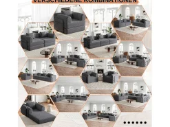 Sofá-cama de 2 lugares com conversão rápida em tecido chenille cinzento - Várias combinações