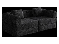 Sofá-cama de 2 lugares com conversão rápida em tecido chenille preto - Várias combinações